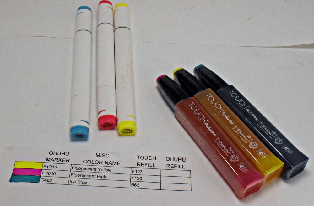 Ohuhu fluorescent Series Alcohol markers with REFILL Lot 3