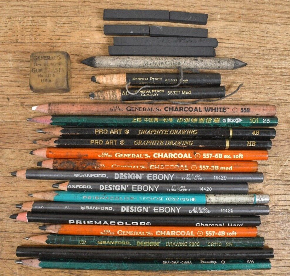 LOT of High Quality Used Graphite & Charcoal Drawing Pencils