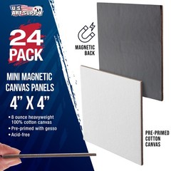 U.S. Art Supply Mini Magnetic Canvas Panels 4×4″ Square 24Pk Primed Cotton