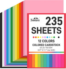235Sheets 8.27″ X 11.7″ Construction Paper Assorted Colors, 12 Colored Cardstock