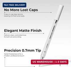 JusArt 6 Pack White Permanent Markers, 0.7mm Fine Point White Acrylic Markers fo