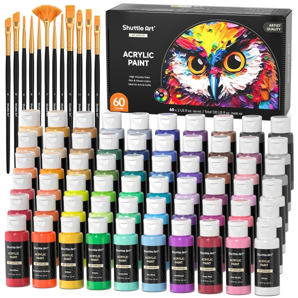 72 Pack Acrylic Paint Set with Extra White & Black