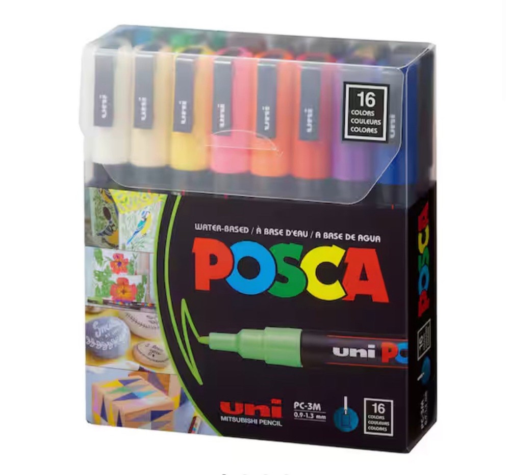 Uni Posca PC-3M 16 Color Fine Tip Paint Marker Set, New