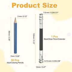 50Pcs Mini Colored Pencils 3.5 Inch Coloring Pencils with Extender, Light Blue