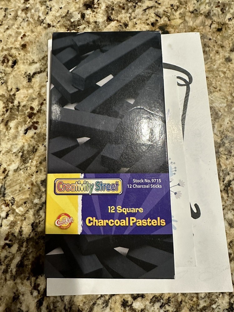 School Smart Black Square Compressed Charcoal Pastels Sticks 12 Pieces