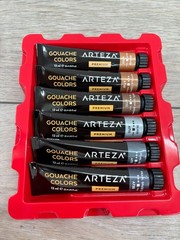 Arteza Metallic Gouache Paint 12ml Tubes Set of 36 Vivid Colors Premium Box Set