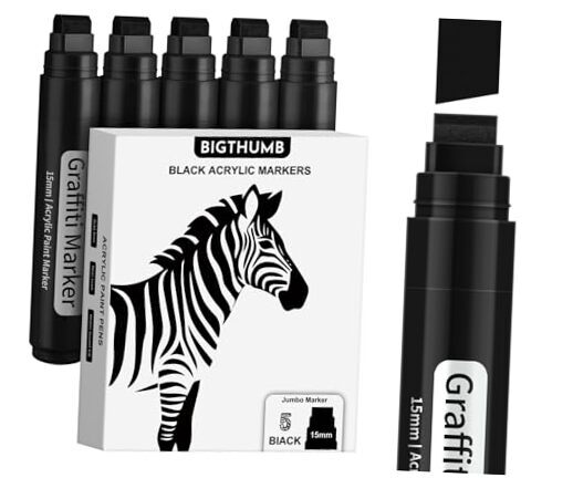 Poster Markers Jumbo: 5 Pcs 15mm Wide Tip Thick Acrylic Paint Pen Large Black