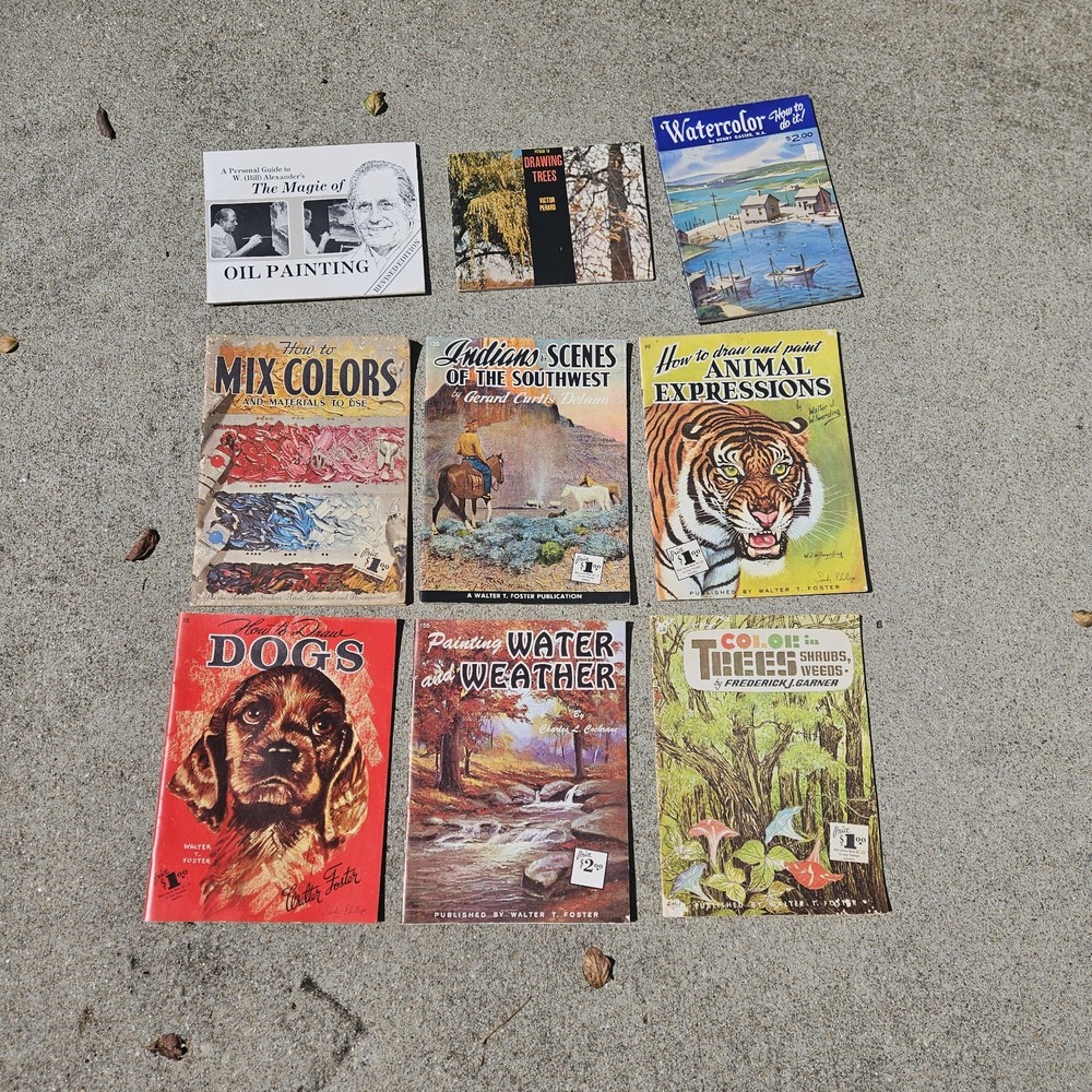 Vintage Walter T. Foster Art Instruction Book Lot (9) Drawing Painting Guides