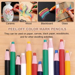 12Pcs, Peel-Off Grease Pencils Color China Markers White & Black & Red