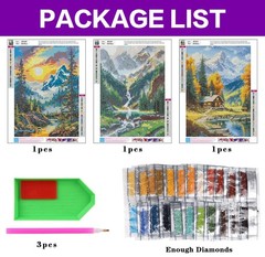 Diamond Art Kits for Adults, 3 Packs Mountain Landscape Diamond Art Painting Ki,