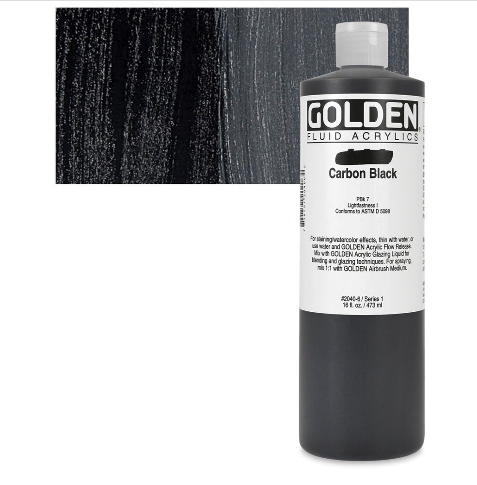 Golden Fluid Acrylic Paint – Carbon Black – 16 Fl Oz