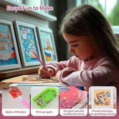 Diamond Art Kits for Kids with Frame, Cute Cat Diamond Art for Kids Ages 4-6-8 f