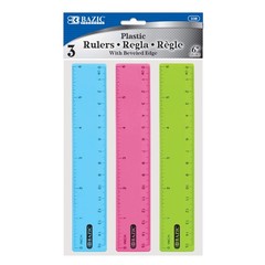 BAZIC Products Plastic Ruler 6″ (15cm), 1-Pack, Assorted Colors (3-count)