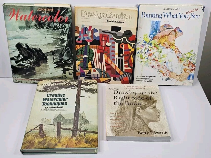 Lot of 5 – Drawing / Watercolor Instruction Books Design Basics Betty Edwards