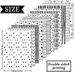 60 Sheet Black/White Doodle Pattern Paper A5 Size Hand Drawn Squiggles 12 Design