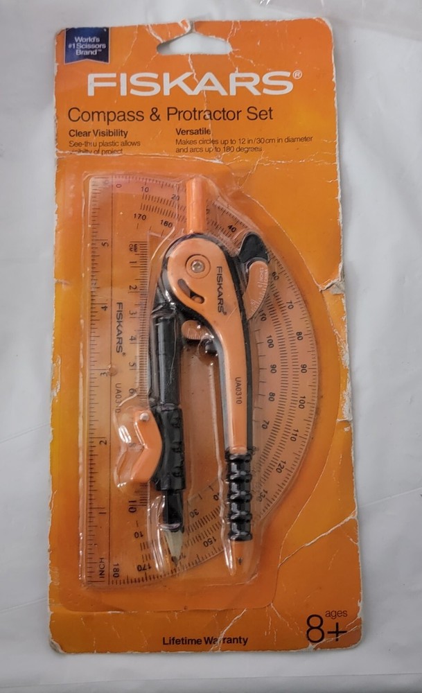 Brand New Fiskars Metal Compass and Protractor Set Pink Polka Dots