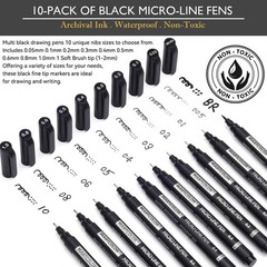 MARTCOLOR Micro Pen Fineliner Pens, 10 1 Count (Pack of 10), Black – 10 Pack