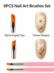 8PCS Nail Art Brushes Set, Flat and Angled Painting Brushes for Acrylic Nail Art