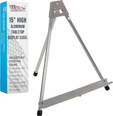 U.S. Art Supply 15-Inch Aluminum Tabletop Easel for Painting – Silver, Lightweig