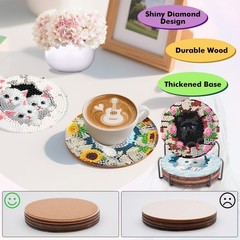 8 Pcs Diamond Art Coasters Kits for Adults with Holder Cork Pads, Cat Diamond Pa