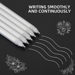 6Pk White Gel Pen White Ink Pen Set 0.6mm Roller Ball Pen Water-Based & Safe New