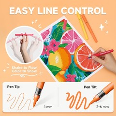 Direct Liquid Acrylic Paint Markers, 24 Colors Brush Tip Pens with Carrying Case