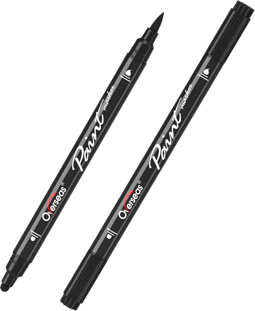 Overseas Black Acrylic Paint Markers, 2 Pack Dual Tip Paint Pens Acrylic Markers