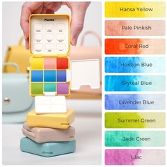 9 Color Mini Watercolor Set Travel Kit Leather Bag Portable Art Supplies