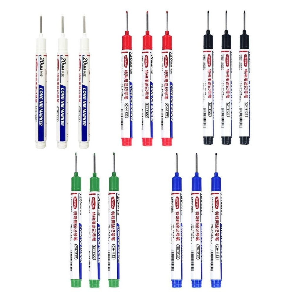 15pcs Deep Hole Marker Pens Long Nib Permanent Markers Carpenter Tool
