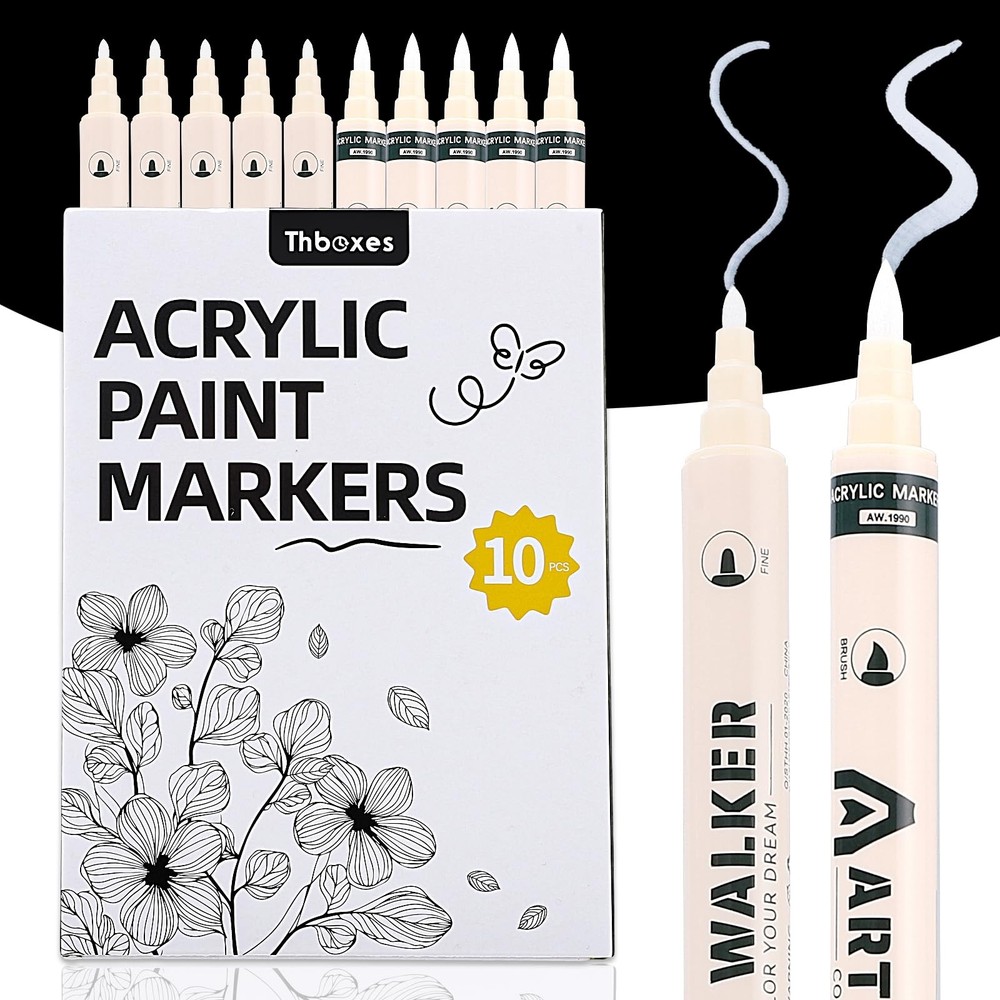 Thboxes 10 Pack White Paint Markers, Dual-Tip 1 Count (Pack of 10),