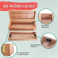 US Art Supply Artist Wood Pen, Marker Storage Box w/ Drawer Medium Tool Box