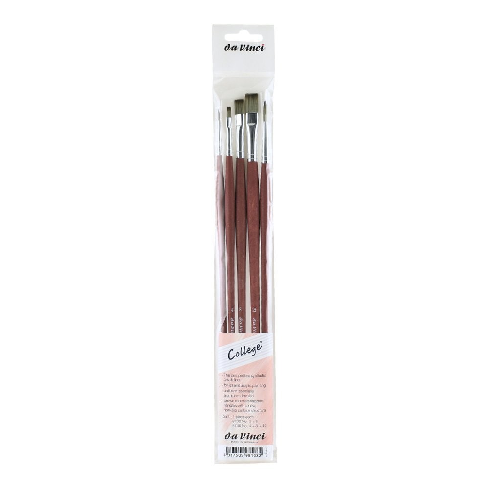 College Acrylic & Oil 5 brush Set Rounds #2 & 6, Flats #4,8,12