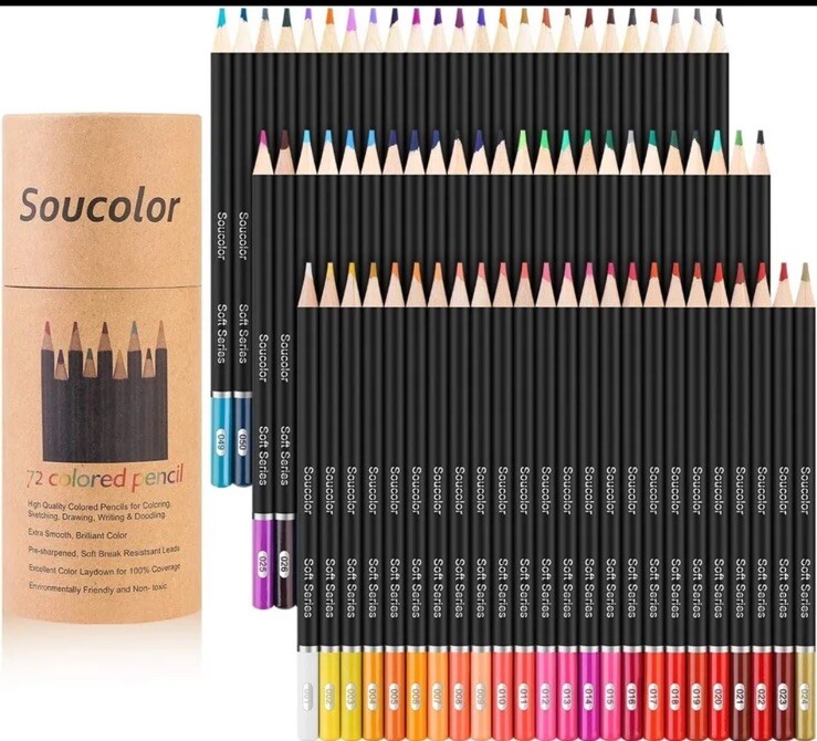 72-Color Colored Pencils for Adult Coloring Books Soft Core Artist NEW