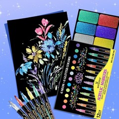 Acrylic Paint Markers 12 Colors Set Glitter Neon Fluorescent Colorful Art