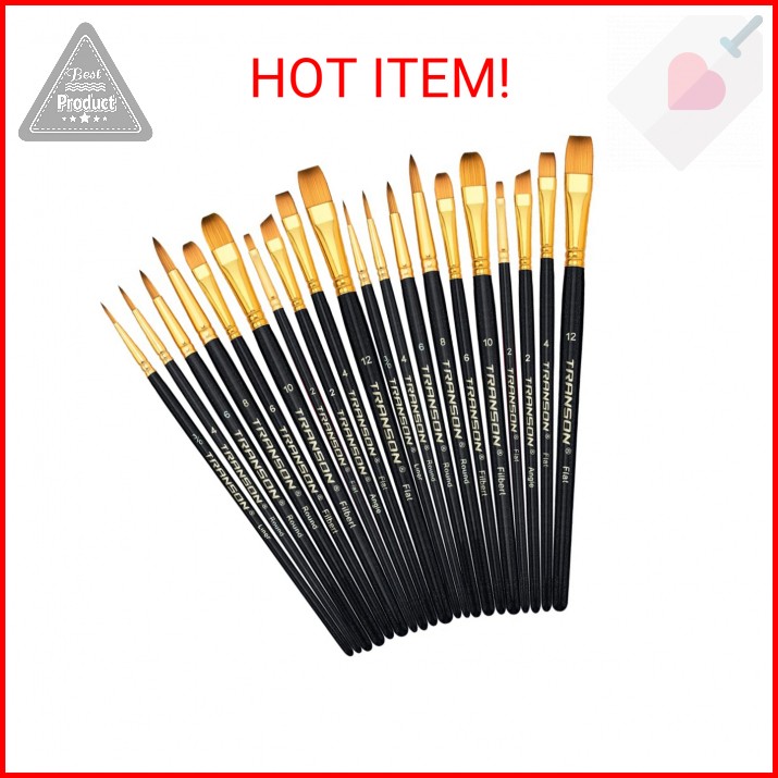 Transon 20pcs Art Painting Brush Set for Acrylic Watercolor Gouache Hobby Craft