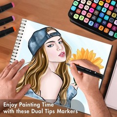 80 Colors Art Markers Pens, Dual Tips Alcohol Markers Set with Base, Permanen…