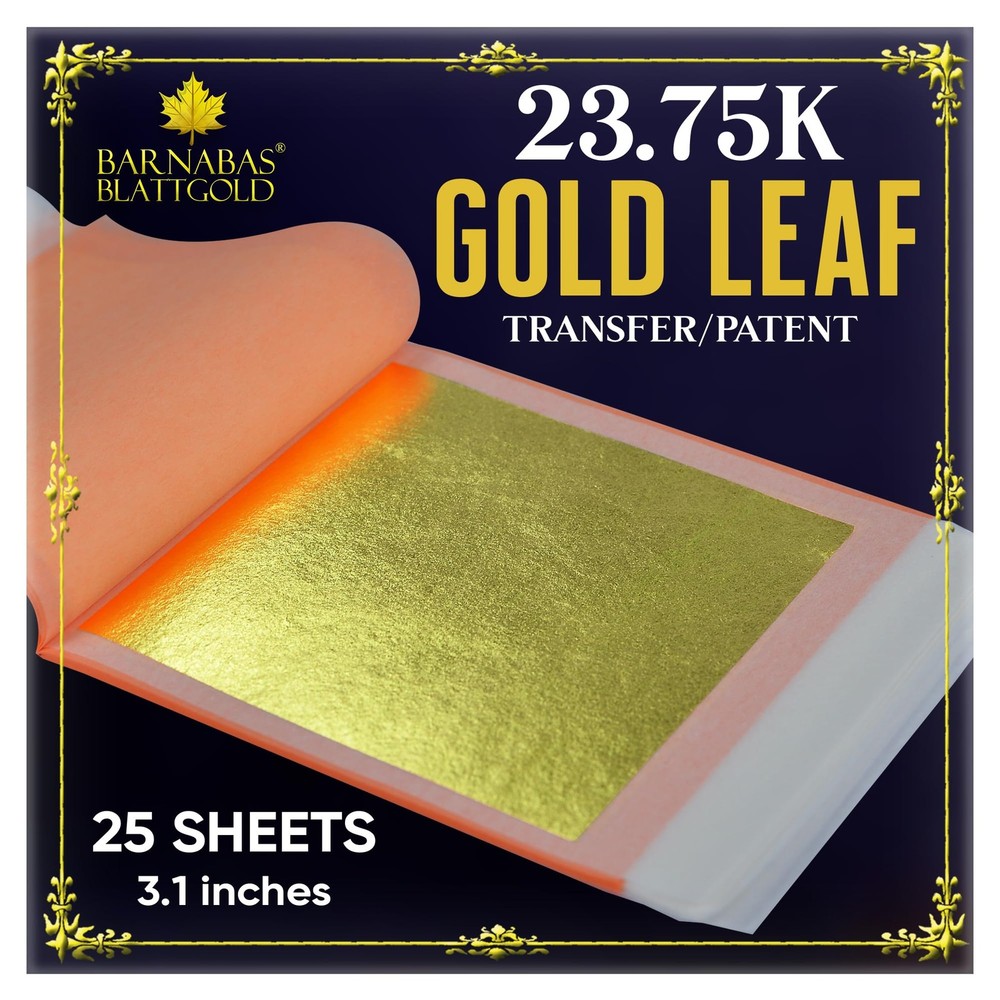 Gold Leaf 23.75K Real 25 Sheets 3.1 inch Transfer Patent BARNABAS BLATTGOLD Arts