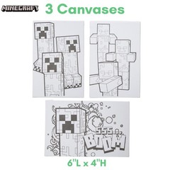 Minecraft Art Craft Kit For Kids Canvas Painting Set With 3 Canvases And Paint