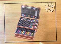 New Coldwater Creek Draw & Paint Art Set w/ 109 Pieces in Wooden Storage Box