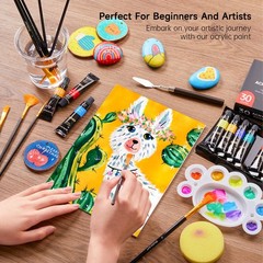 46 Pack Acrylic Paint Set, 30 Colors Acrylic Paint with 10 Brushes 3 Canvas 1…