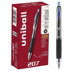 uni-ball 207 Retractable Gel Pens Medium Point 0.7mm Blue Ink 12 Pack 33951