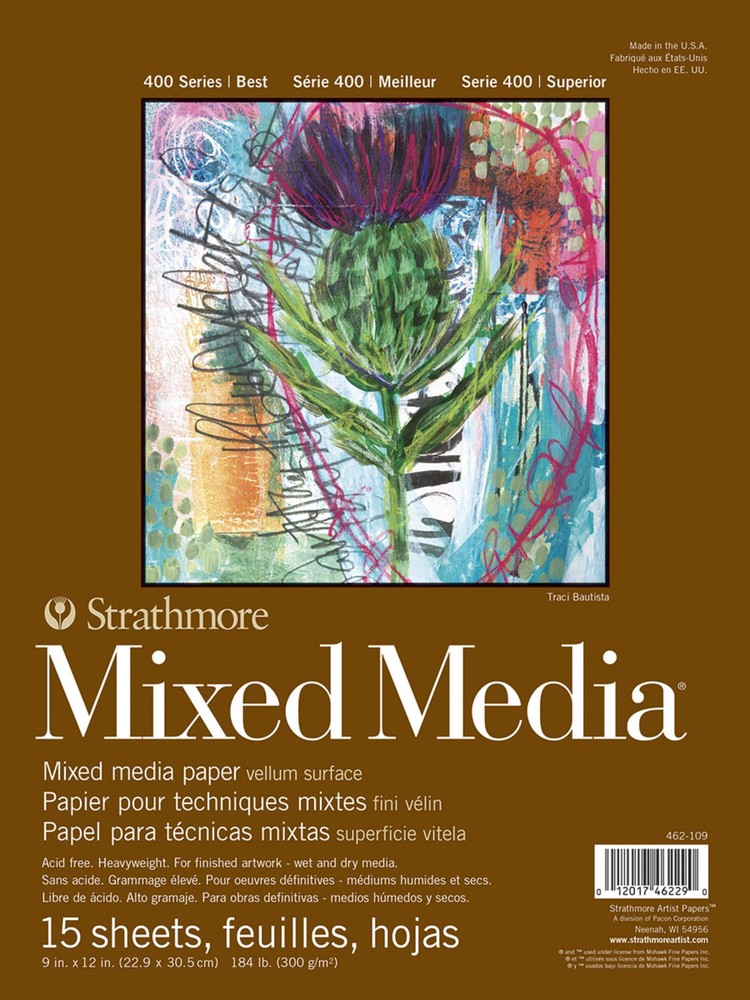 Strathmore 400 Series Mixed Media Paper Pad 9×12 15 Sheets Acid Free Heavyweight