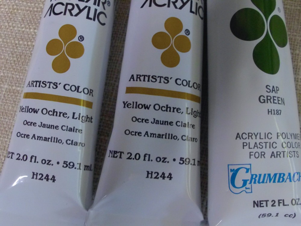 3X Grumbacher Acrylic Paint 2fl oz. Sap Green & 2 Yellow Ochre, Light – Preown