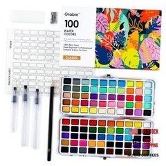 Watercolor Paint Set – 50 Regular, 35 Metallic, 10 Macaron and 5 100 Colors