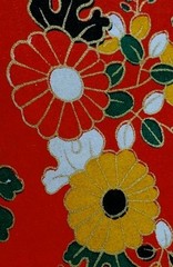 Japanese Art Paper Handmade Chiyogami Vintage Red Floral Rickshaw Print 37×25″