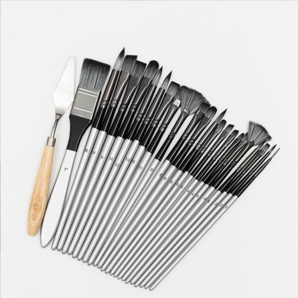 24Pcs Nylon Brush Artist Paint Brushes Art Set Acrylic Oil Watercolour Painting