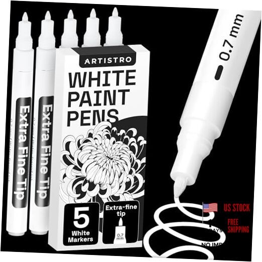 5 Paint Pen for Rock, Glass, Ceramic, Wood, Tire, Fabric, White Extra Fine Tip