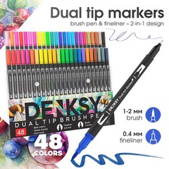 48 PCS Watercolor Markers Dual Tip Brush Fineliner Calligraphy Sketching Art