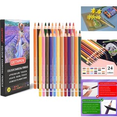 Set of 24 Pastel Chalk Colored Charcoal Pencils for Drawing Sketching Coloring