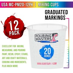 12 Pouring Masters 20 Ounce (600ml) Graduated Plastic Paint Mixing Cups, Measure
